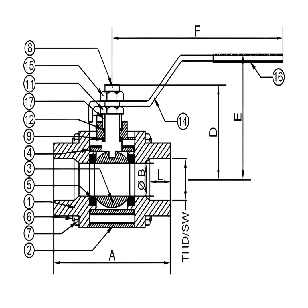 WCB 3PC PTFE Seated Screwed End 150# Ball Valve FLOVIN - Image 2